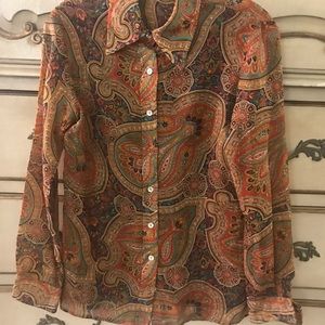 Silk paisley like new button down ladies shirt